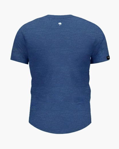 Blue t-shirt with a logo on a white background