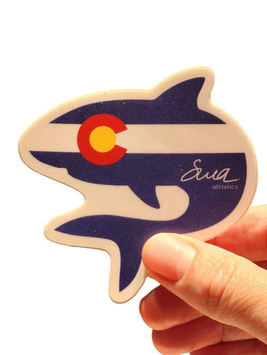 sticker shark shape with colorado flag in
