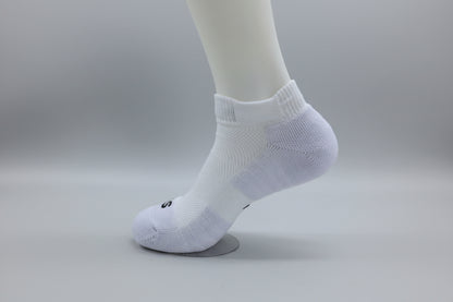 White ankle sock on a mannequin foot with a blurred background