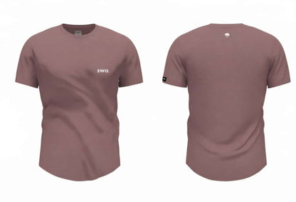 Salmon t-shirt with 'swa' logo on front and brand logo (shark) on back, displayed against a white background.